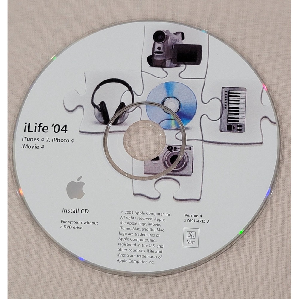Apple iLife '04 Install CD iTunes 4.2 iPhoto 4 iMovie 4 Mac Software Version 4
